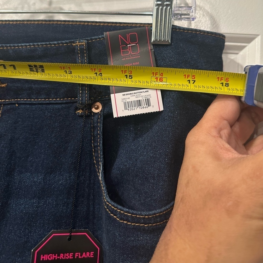 No Boundaries Juniors Double Button High Rise Flare Strech Dark Wash Casual Jean - Picture 6 of 9